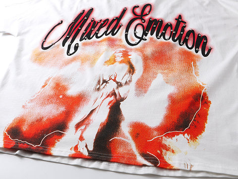 MIXED EMOTIO Abstract Angel Red‑Glow Rhinestone Cursive Graphic Short Sleeve T‑Shirt