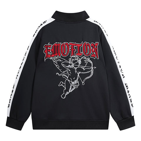 MIXED EMOTIO Gothic Logo Striped Sleeve Zip‑Up Track Jacket