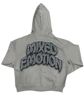MIXED EMOTIO Skate Boy Vintage Graphic Full Zip‑Up Hoodie Grey