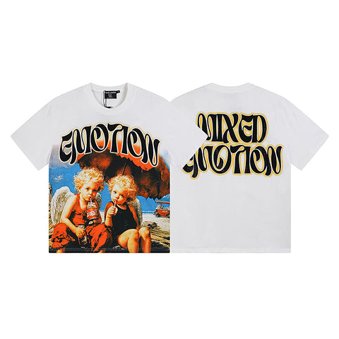 MIXED EMOTIO Beach Twin Cherub Retro Emotion Graphic Short Sleeve T‑Shirt