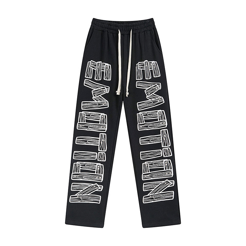 MIXED EMOTIO Wood Grain Vertical Print Straight‑Leg Sweatpants