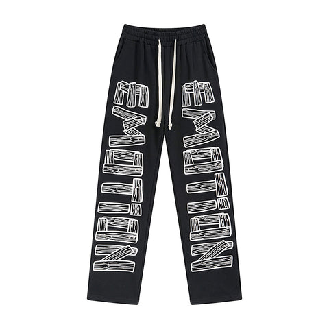 MIXED EMOTIO Wood Grain Vertical Print Straight‑Leg Sweatpants