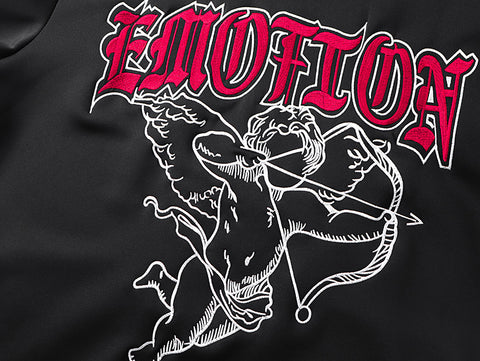 MIXED EMOTIO Gothic Logo Striped Sleeve Zip‑Up Track Jacket
