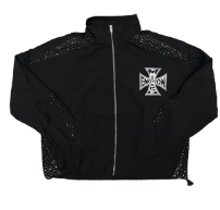 MIXED EMOTIO Cross Logo Rhinestone Panel Full‑Zip Track Jacket Black