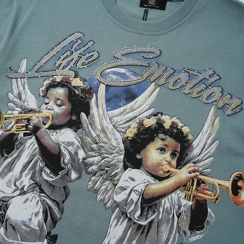 MIXED EMOTIO Life Emotion Trumpet‑Playing Angels Teal Short Sleeve T‑Shirt