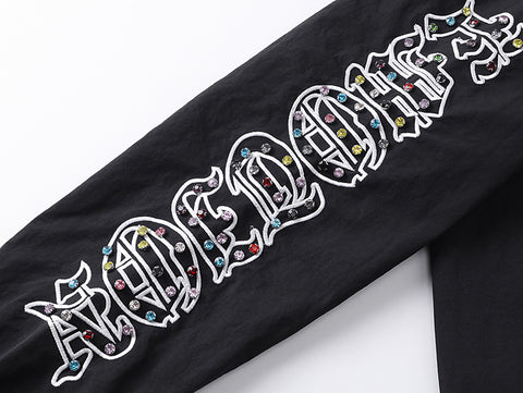 MIXED EMOTIO Rhinestone Logo Zip‑Up Stand Collar Windbreaker Jacket