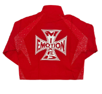 MIXED EMOTIO Cross Logo Rhinestone Panel Full‑Zip Track Jacket Red