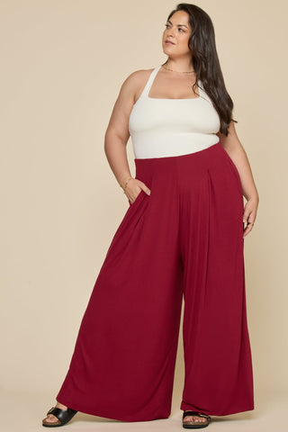 Go with the Flow Wide Leg Pant - Deep Cherry