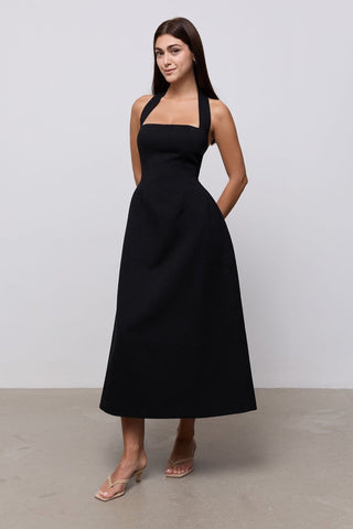 Cotton Mix Halter Midi Dress