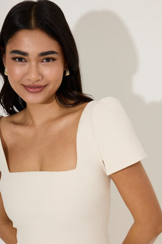 Linen Mix Square Neck Mini Dress