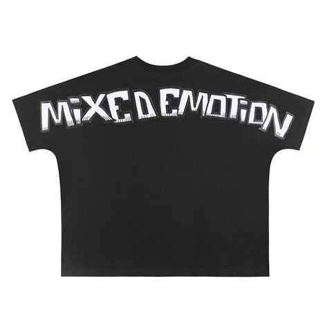 MIXED EMOTIO Monster Face Emotion Graphic Short Sleeve T‑Shirt Black
