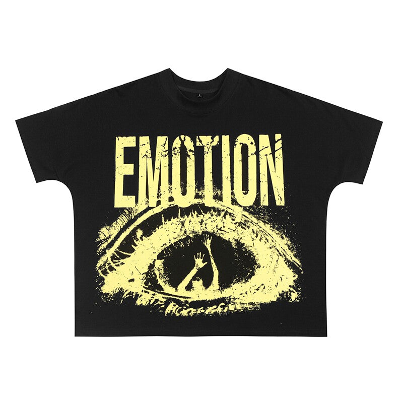 MIXED EMOTIO Distressed Eye Graphic Short Sleeve T‑Shirt Black