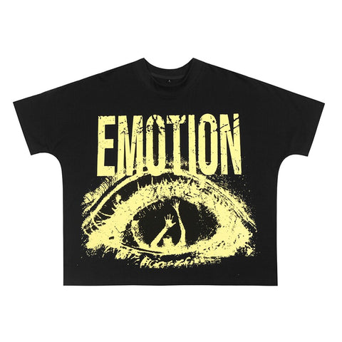 MIXED EMOTIO Distressed Eye Graphic Short Sleeve T‑Shirt Black