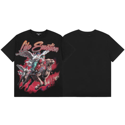 MIXED EMOTIO Winged Riders On Camel Graphic Black Short‑Sleeve T‑Shirt