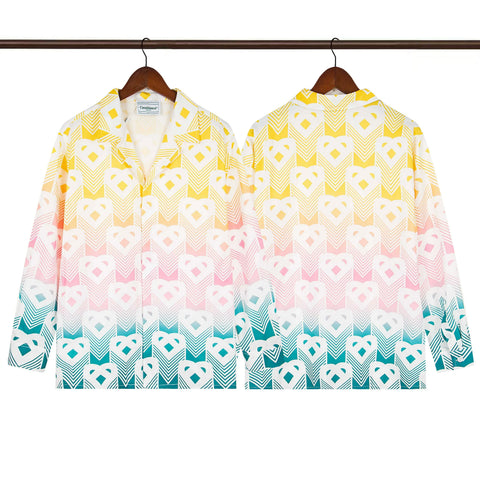 Casablanca Ombré Heart Monogram Silk-Style Shirt - Pink / Yellow