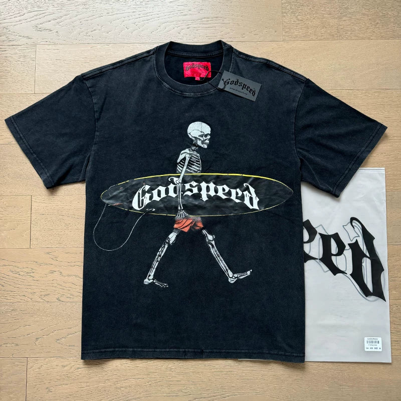 Godspeed Vintage Washed Skeleton Baseball Player T-Shirt