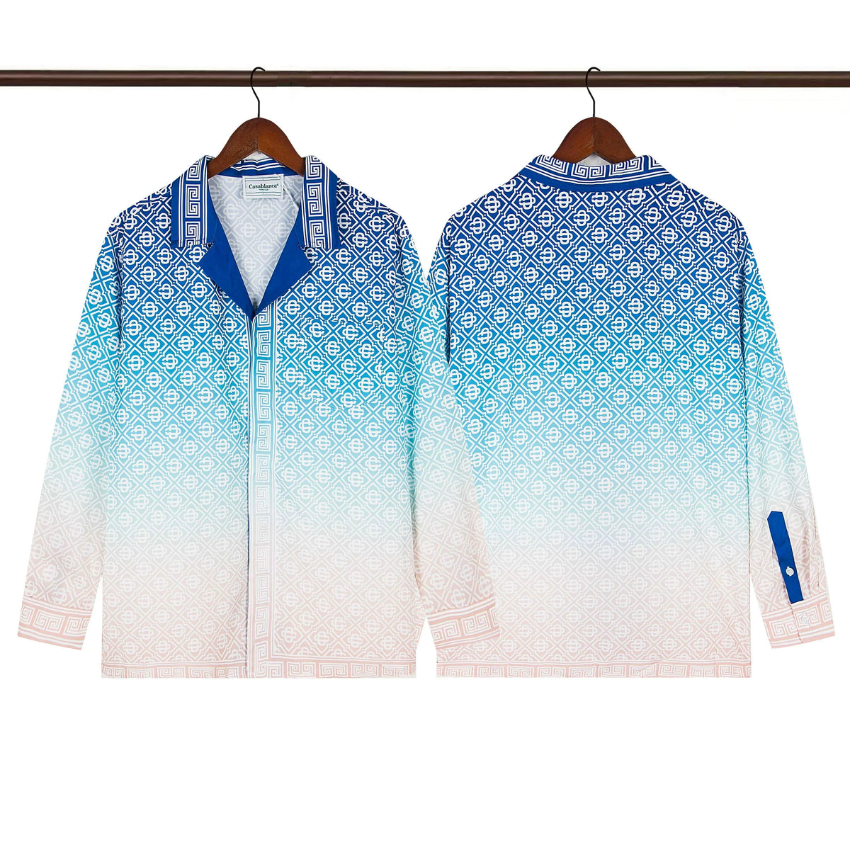 Casablanca Ombré Diamond Monogram Silk-Style Shirt - Blue