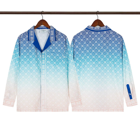 Casablanca Ombré Diamond Monogram Silk-Style Shirt - Blue