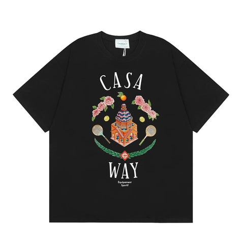 Casablanca "Casa Way" Architectural & Floral T-Shirt - Black