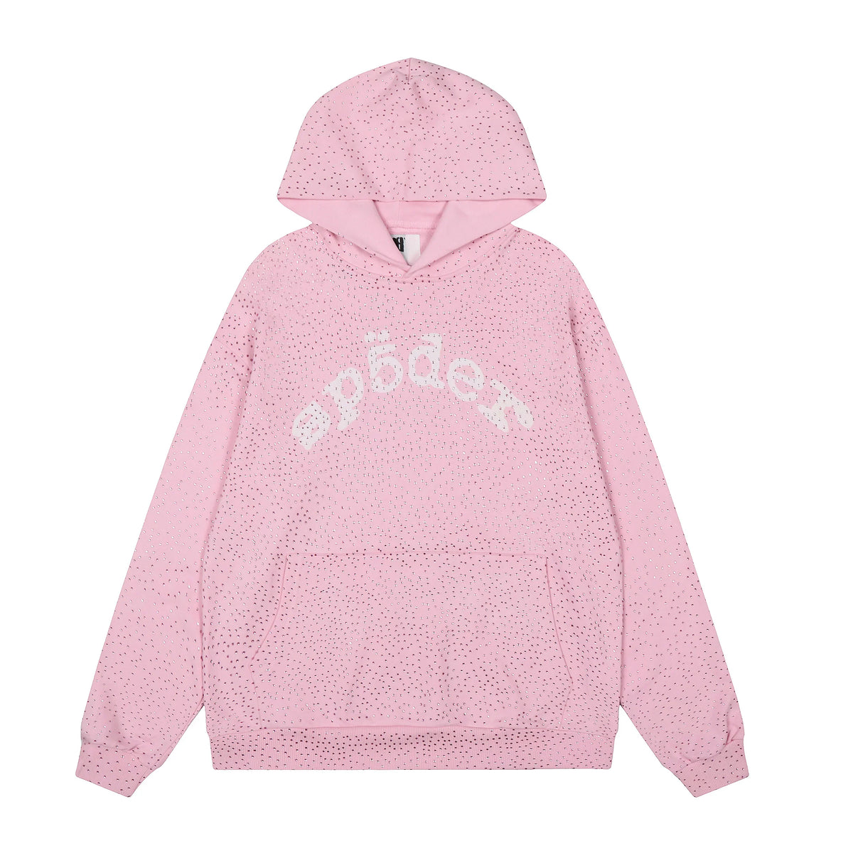 Sp5der Rhinestone Letter Graphic Light Pink Pullover Hoodie