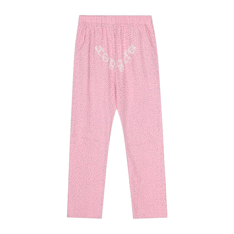 Sp5der Rhinestone Letter Graphic Pink Casual Sweatpants