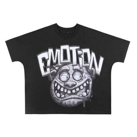 MIXED EMOTIO Monster Face Emotion Graphic Short Sleeve T‑Shirt Black