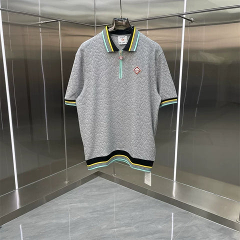 Casablanca Diamond Monogram Knit Polo Shirt - Heather Grey
