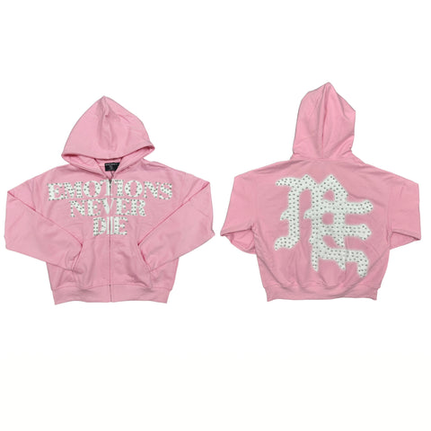 MIXED EMOTIO Emotions Never Die Full Zip‑Up Hoodie Pink