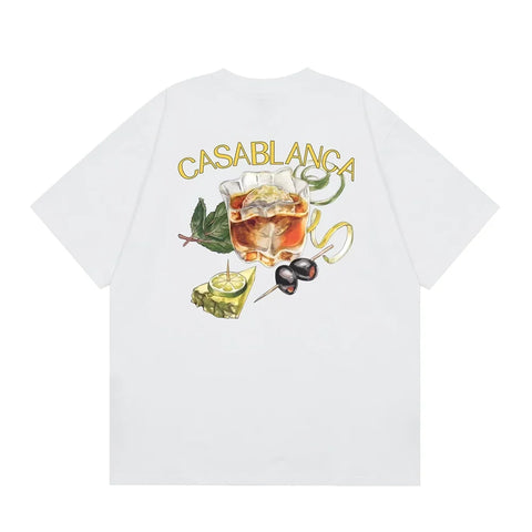 Casablanca Cocktail & Olive Garnish Back Graphic T-Shirt - White