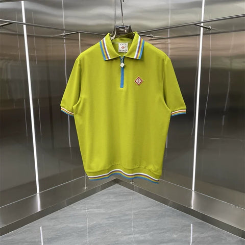 Casablanca Solid Knit Polo Shirt - Olive / Blue