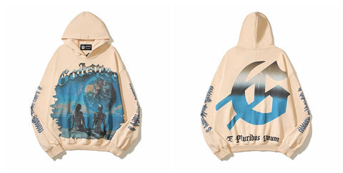 Vintage "Godspeed" Earth Graphic Oversized Beige Hoodie