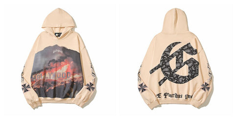Vintage "Godspeed" Hollywood Graphic Oversized Beige Hoodie