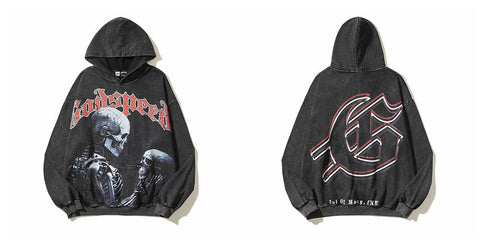 Vintage "Godspeed" Skeleton Graphic Oversized Hoodie