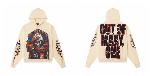 Vintage "Godspeed" Racing Skull Oversized Beige Hoodie