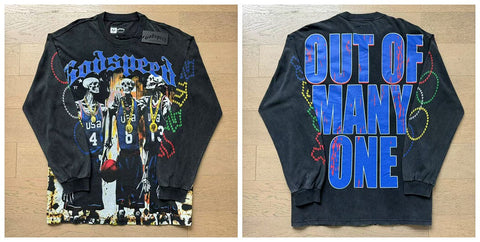 Godspeed "Out of Many, One" Basketball Skeletons Vintage-Wash Long Sleeve Tee