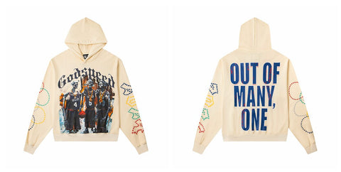 Vintage "Godspeed" Basketball Skeletons Oversized Beige Hoodie