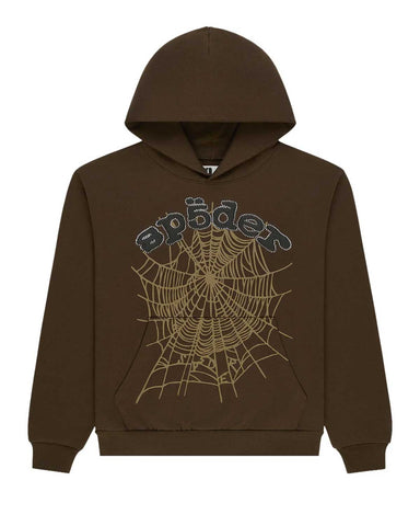 Sp5der OG Web Rhinestone Hoodie Brown