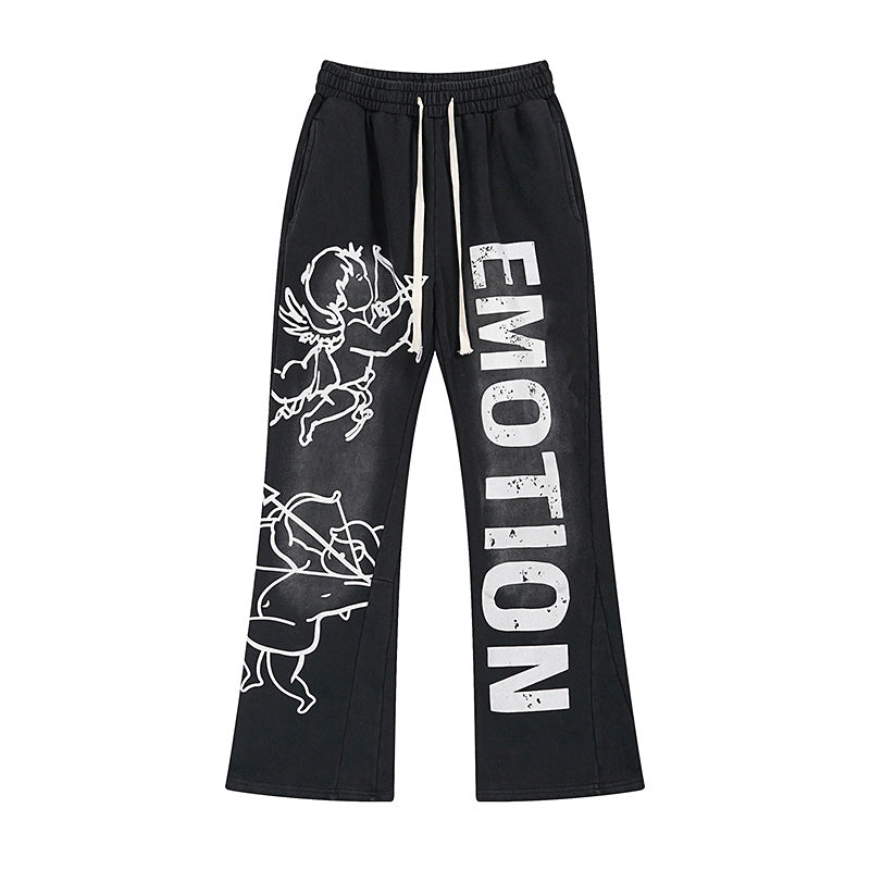 MIXED EMOTIO Cupid Cherub Vintage Black Flare Sweatpants