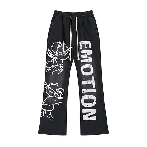 MIXED EMOTIO Cupid Cherub Vintage Black Flare Sweatpants