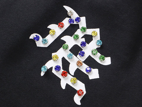 MIXED EMOTIO Multi‑Color Rhinestone Character Graphic Sweat Shorts