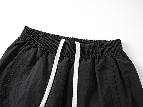 MIXED EMOTIO Rhinestone Letter Print Wide‑Leg Nylon Track Pants