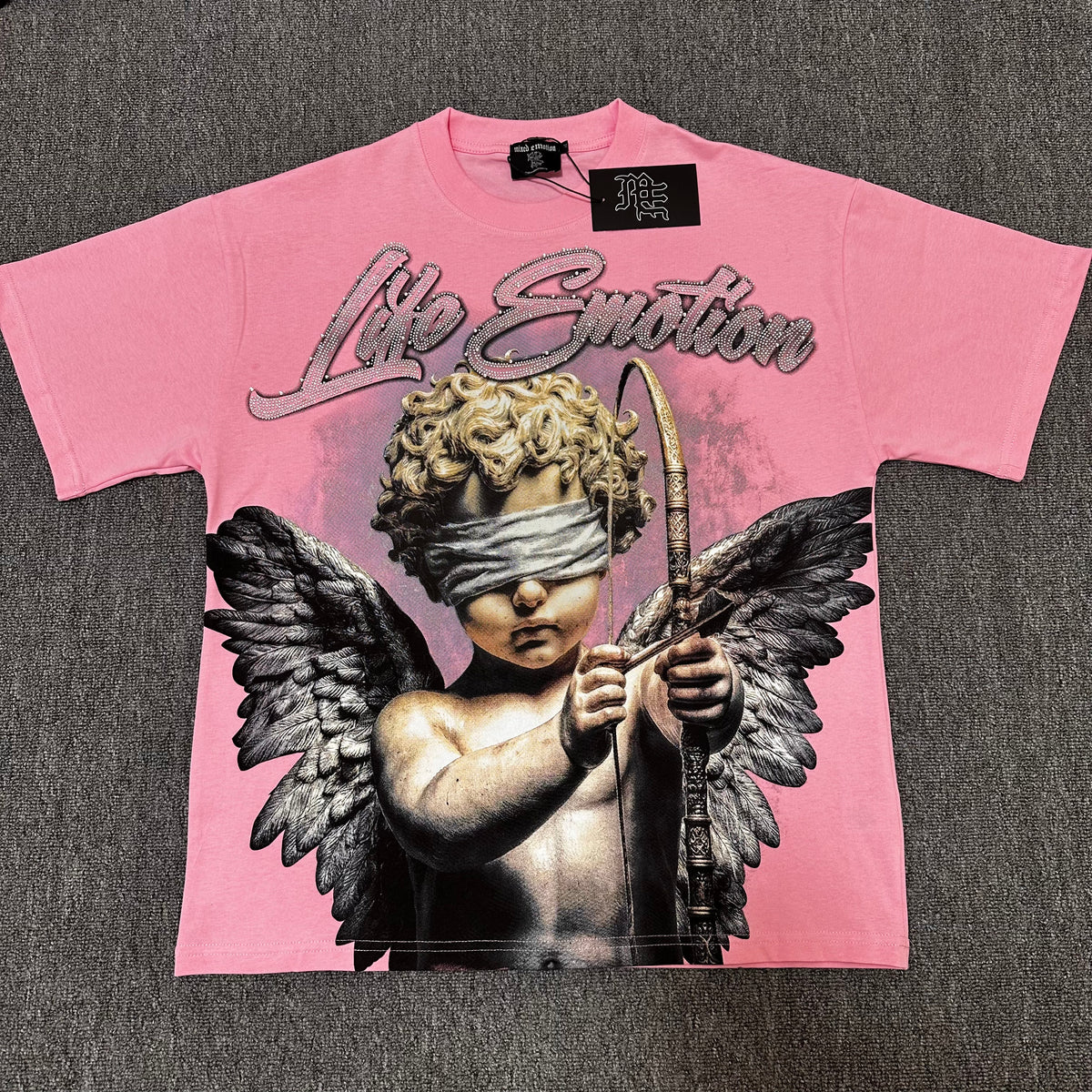 MIXED EMOTIO Life Emotion Blindfold Cupid Angel Pink Short Sleeve T‑Shirt