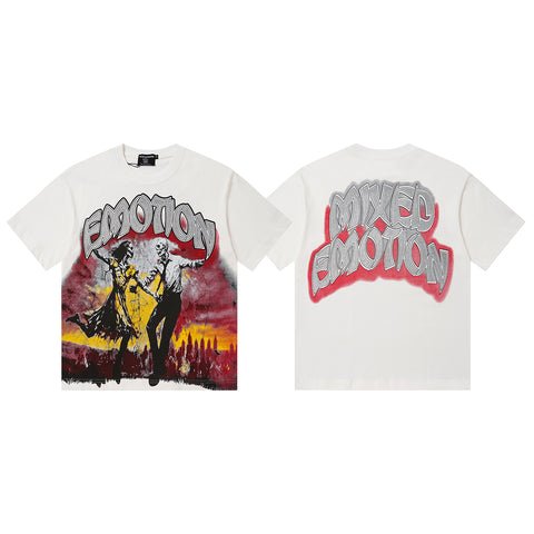 MIXED EMOTIO Emotion Skeleton Couple Dancing Off‑White Short Sleeve T‑Shirt
