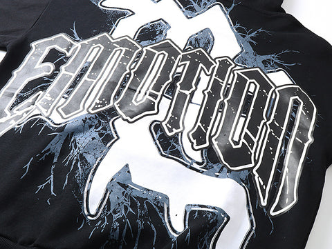 MIXED EMOTIO Blindfolded Statue Angel Graphic Pullover Hoodie Black