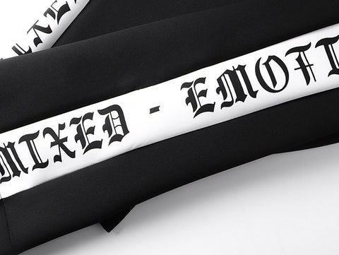 MIXED EMOTIO Gothic Logo Side‑Striped Wide‑Leg Track Pants