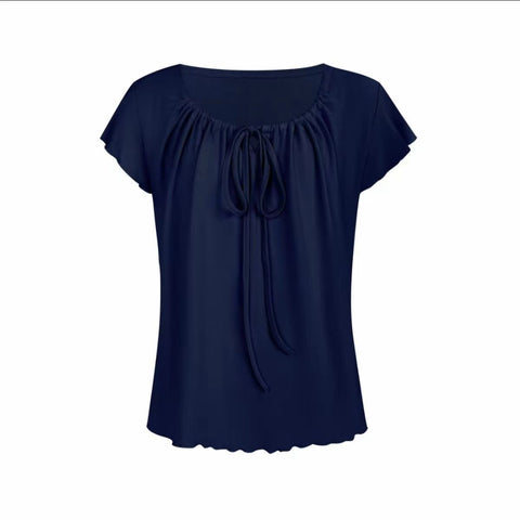 Tie Front Ruffle Short Sleeve Blouse