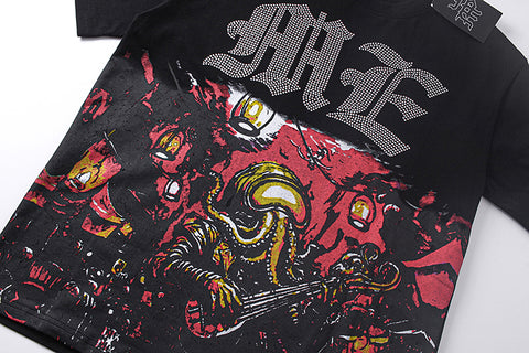 MIXED EMOTIO Octopus Rock Band Graphic Short Sleeve T‑Shirt