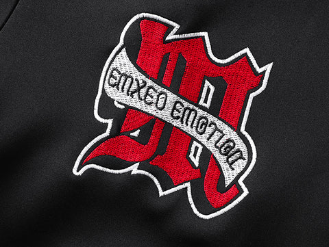 MIXED EMOTIO Gothic Logo Striped Sleeve Zip‑Up Track Jacket