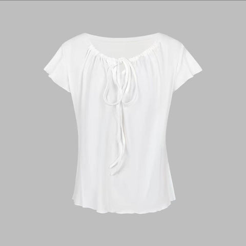 Tie Front Ruffle Short Sleeve Blouse