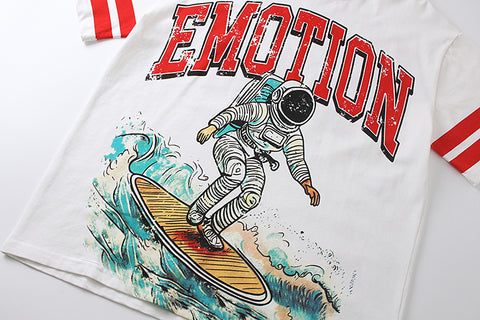 MIXED EMOTIO Astronaut Surf Ringer Graphic Short Sleeve T‑Shirt